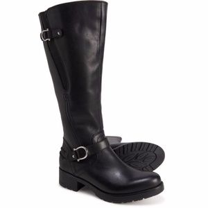 Earth Moraine Boots 10 Black Tall Knee High Leather Buckle Moto Fall Winter